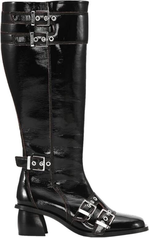 Ganni Stijlvolle Buckle High Boots Black Dames