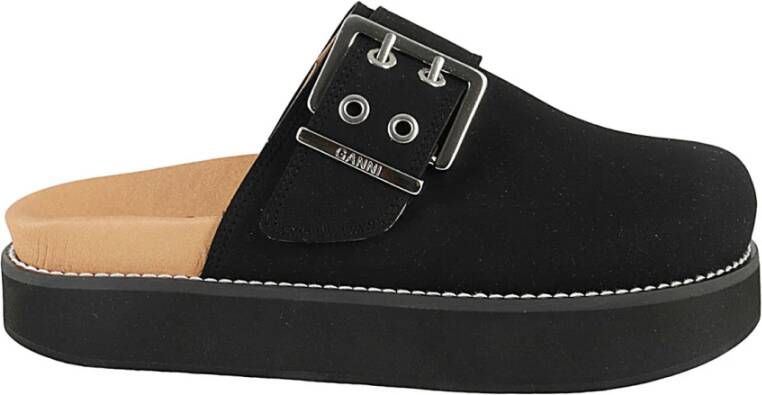 Ganni Stijlvolle Buckle Mule Sandaal van Suède Black Dames