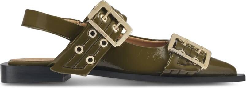 Ganni Chunky Buckle Ballerina Schoenen Green Dames