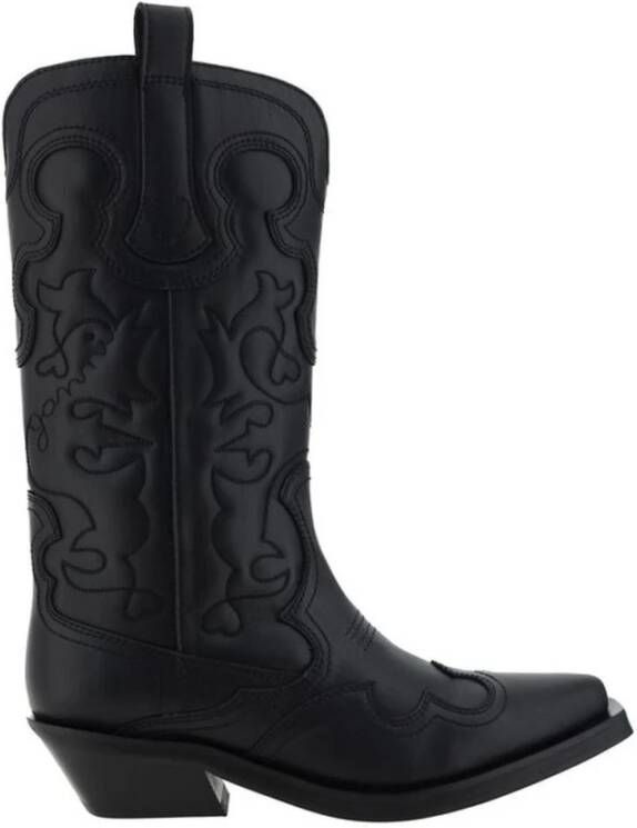 Ganni Zwarte Geborduurde Western Mid-Calf Laarzen Black Dames