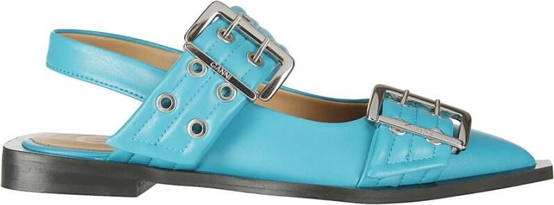 Ganni Turquoise Sandalen met Zilveren Gespen Blue Dames