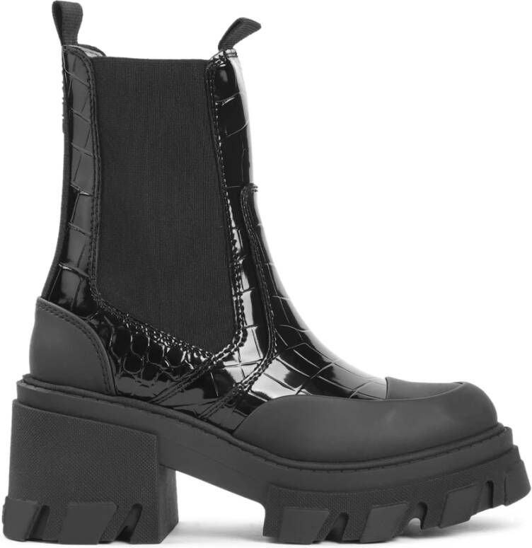 Ganni Zwarte Croco Chelsea Boot Hakken Black Dames