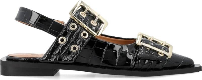 Ganni Zwarte Croco Gesp Ballerina Schoenen Black Dames