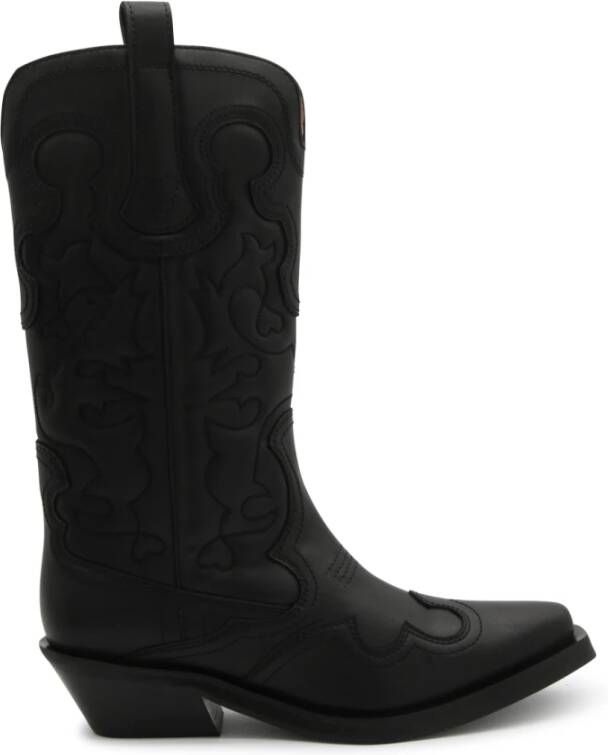 Ganni Zwarte Geborduurde Western Mid-Calf Laarzen Black Dames