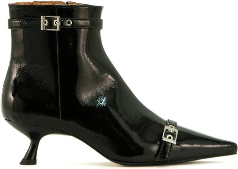 Ganni Zwarte Kitten Heel Enkellaarzen Black Dames