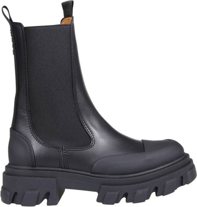 Ganni Zwarte Mid Chelsea Boot met Stiksel Black Dames