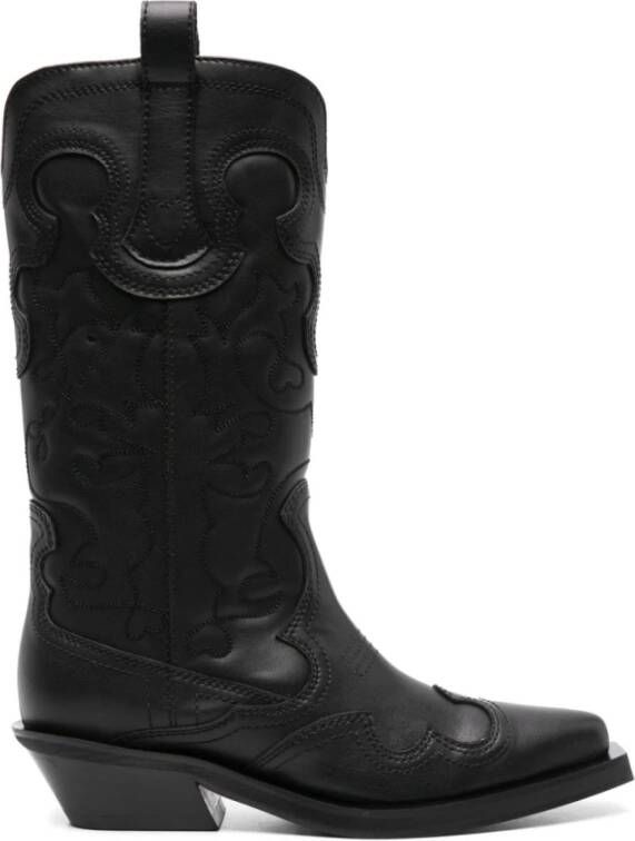 Ganni Zwarte Western Leren Laarzen Black Dames