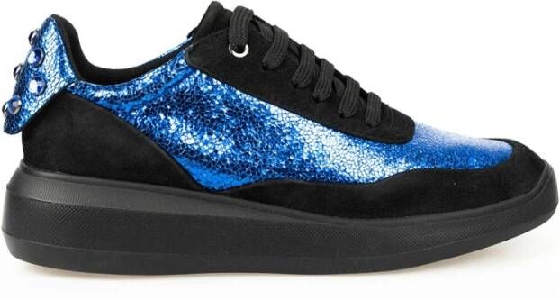 Geox Vetersneakers met ronde neus en metallic glans Zwart Dames