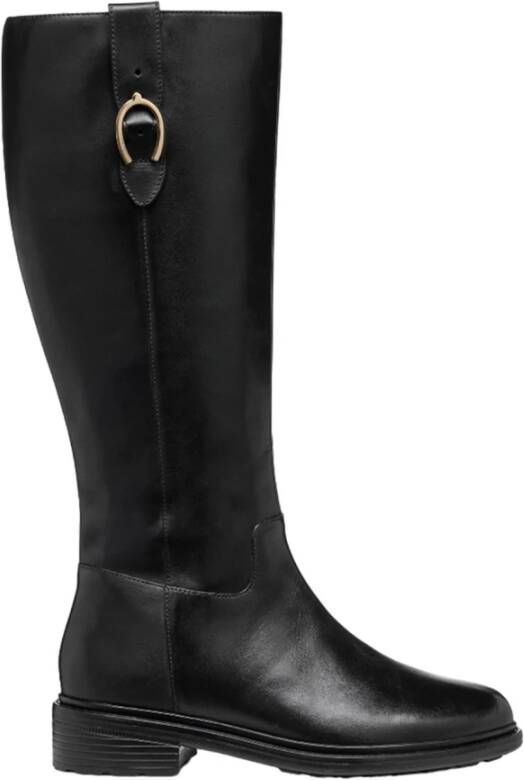 Geox Zwarte Casual Leren Dameslaarzen Black Dames