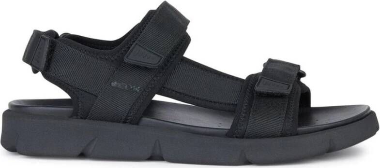 Geox Zwarte platte sandalen voor mannen Black Heren