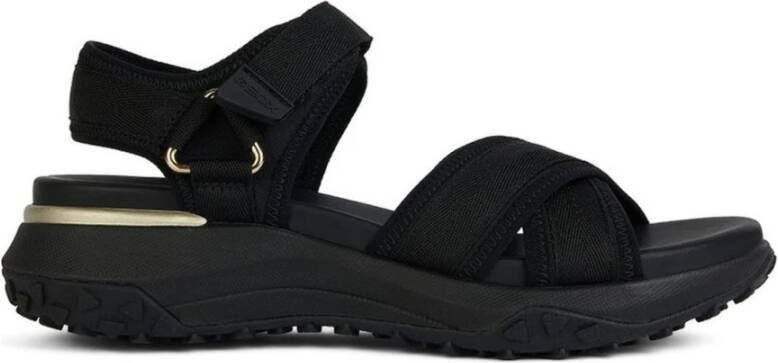 Geox Zwarte platte sandalen voor vrouwen Black Dames