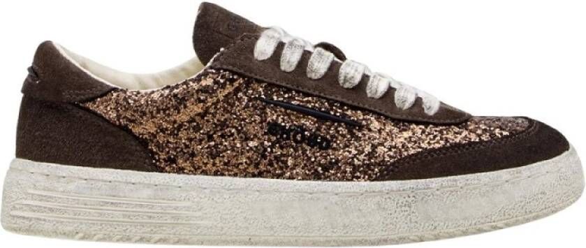 Ghoud Lage Glitter Sneakers met Bruin Suède Brown Dames