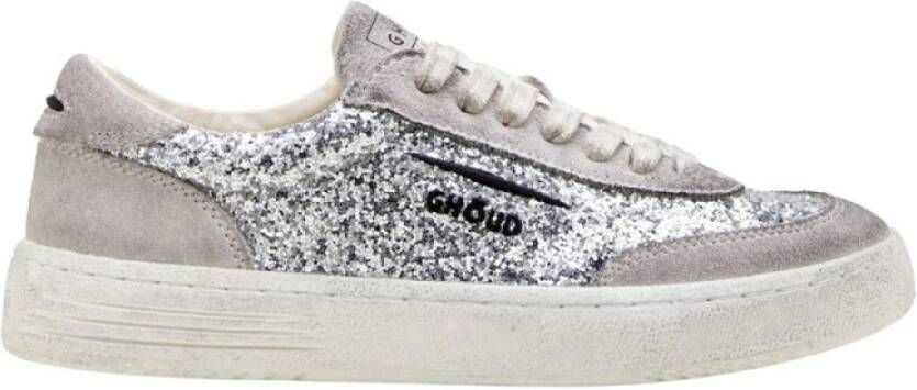 Ghoud Lage Glitter Sneakers met Zilver Glitter en Beige Suède White Dames