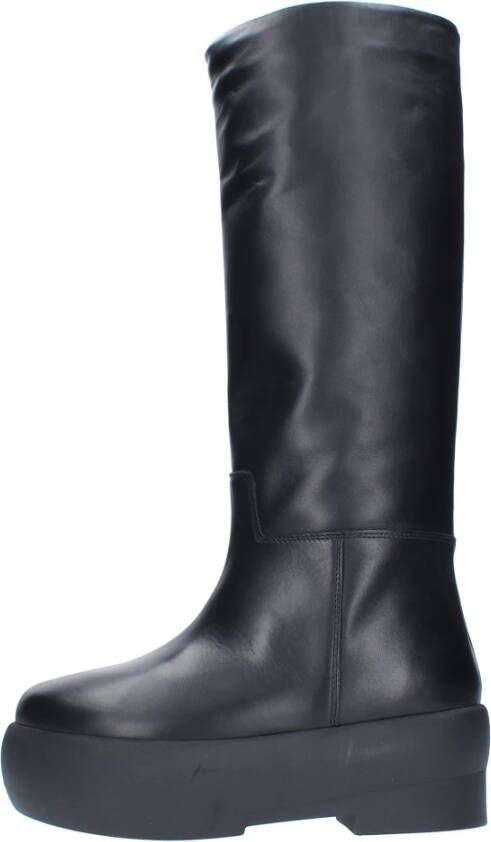 Gia Borghini Boots & laarzen Black Slip-On Boots With Platform In Smooth Leathe in zwart