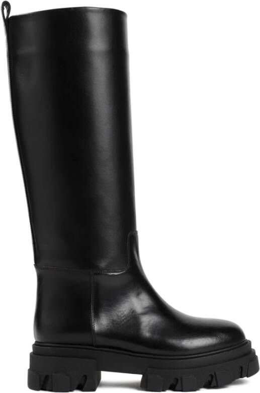 Gia Borghini Zwarte Leren Enkellaarzen Aw23 Black Dames