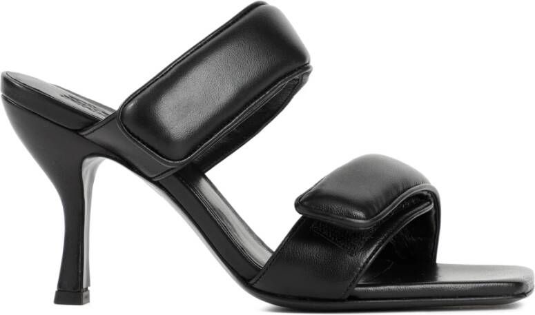 Gia Borghini Zwarte Leren Sandalen Vierkante Neus Hakken Black Dames