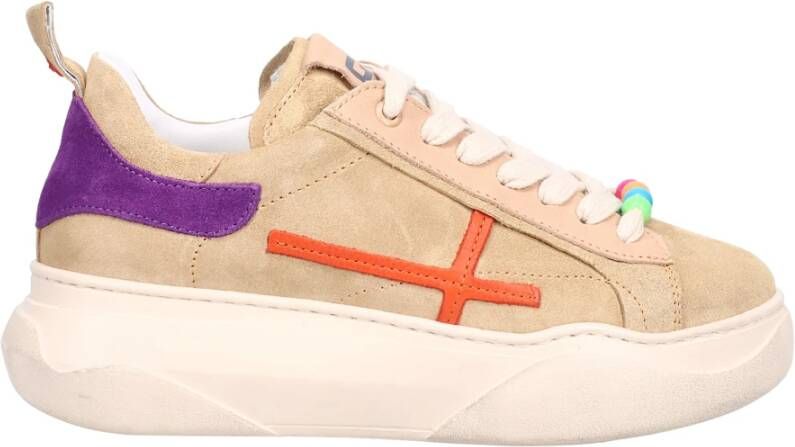 Gio+ Beige Sneakers met Paarse Suède Hak Beige Dames