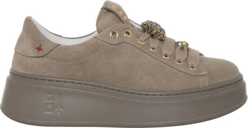 Gio+ Duifgrijze Suède Sneakers met Gouden Accenten Gray Dames