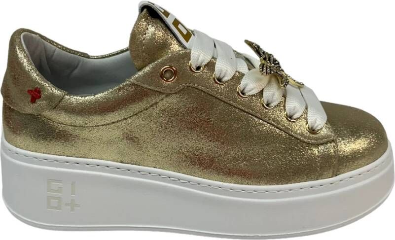 Gio+ Gelamineerde kalfsleren sneaker met verwijderbare accessoires Yellow Dames