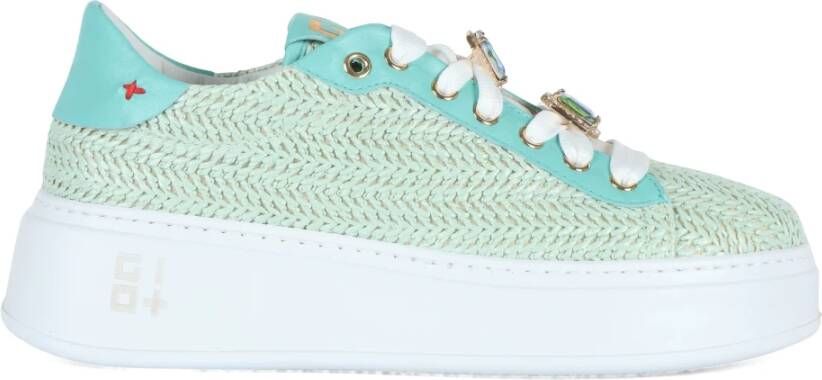 Gio+ Gevlochten Leren en Stro Sneakers Green Dames