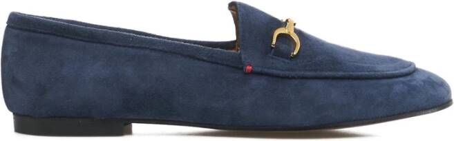 Gio+ Italiaanse Suède Loafers met Gouden Metalen Details Blue Dames