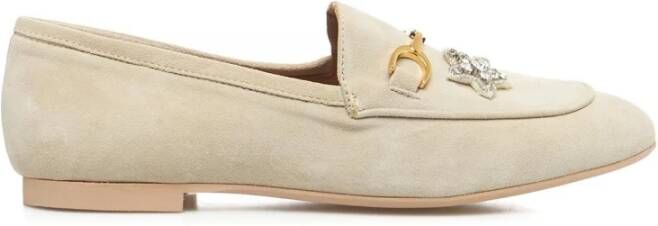 Gio+ Italiaanse Suède Loafers met Gouden Metalen Details White Dames