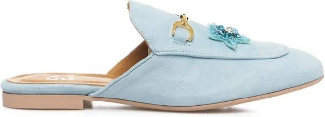 Gio+ Italiaanse Suède Loafers met Strass Blue Dames