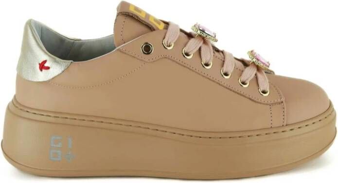 Gio+ Kameel Leren Juweel Sneakers Brown Dames