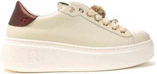 Gio+ Latte leren oversized sneakers voor dames Beige Dames