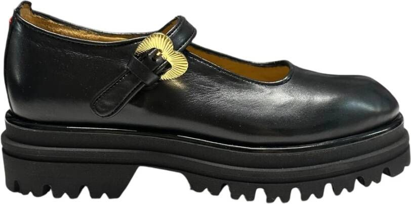 Gio+ Leren Mocassin met Open Kraag Black Dames