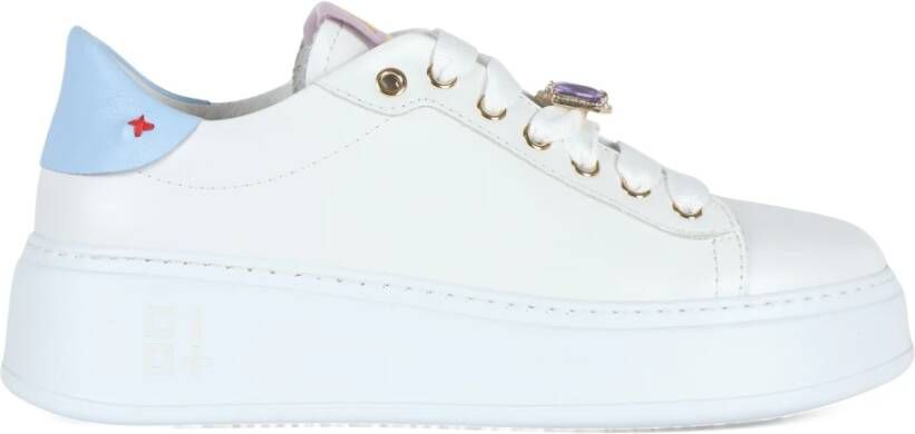 Gio+ Leren Sneakers met Contrast Inzetstukken White Dames