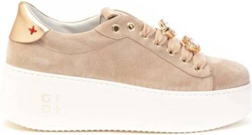 Gio+ Roze Suède Sneakers met Juweelbedels Beige Dames