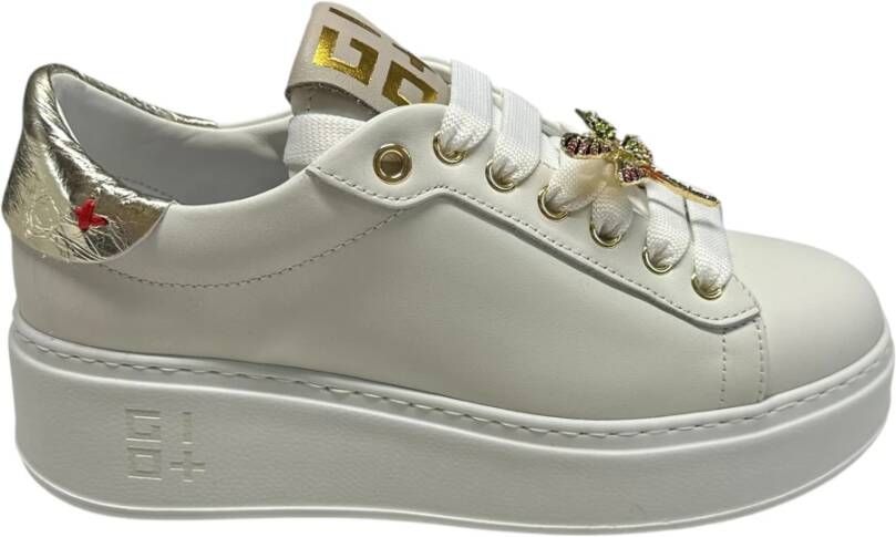 Gio+ Sneakers van leer met verwijderbare accessoires 5 cm rubberen zool White Dames