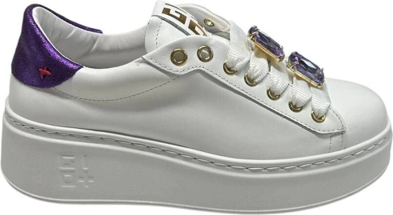 Gio+ Sneakers van verwijderbare accessoires leer met 5 cm rubberen zool White Dames