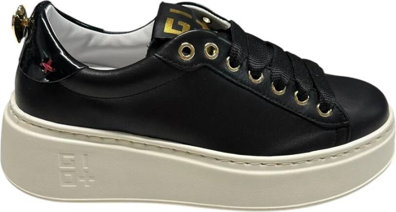 Gio+ Sneakers van verwijderbare accessoires van leer met 5 cm rubberen zool Black Dames