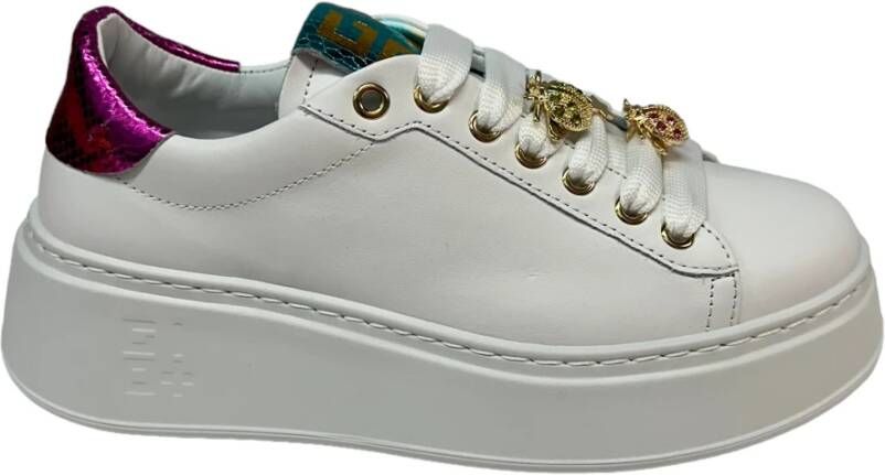 Gio+ Witte kalfsleren sneaker met verwijderbare accessoires White Dames