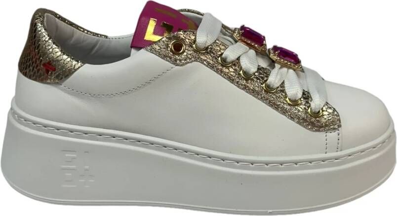 Gio+ Witte kalfsleren sneaker met verwijderbare accessoires White Dames