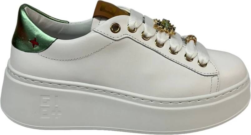 Gio+ Witte kalfsleren sneaker met verwijderbare accessoires White Dames