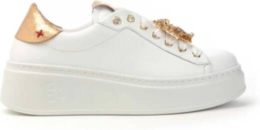 Gio+ Witte leren katten detail platform sneakers White Dames