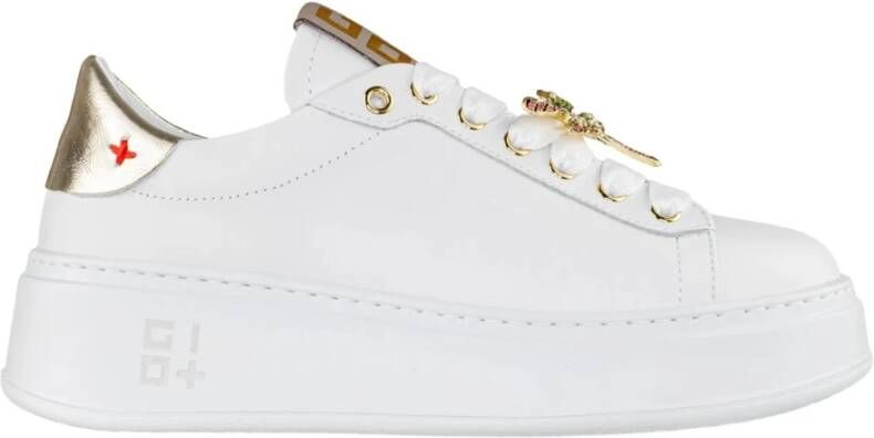 Gio+ Witte Leren Sneaker met Gouden Details White Dames