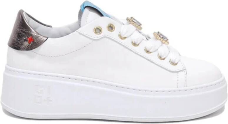 Gio+ Witte leren sneaker met juweeldetails White Dames