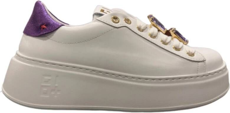 Gio+ Witte leren sneaker met paarse details White Dames