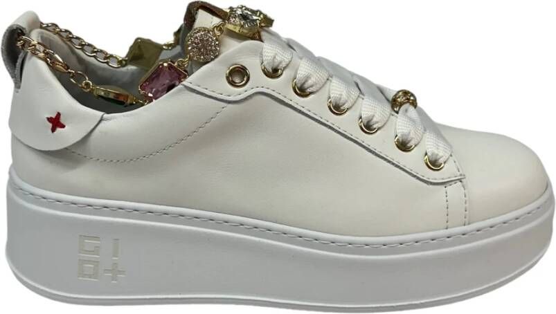 Gio+ Witte leren sneaker met verwijderbare accessoires White Dames