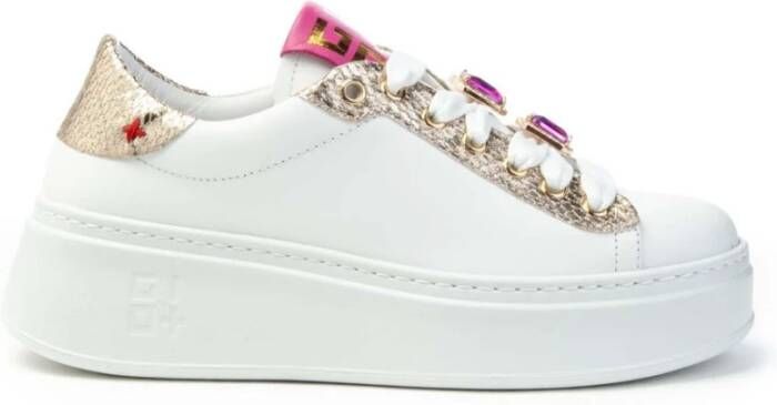 Gio+ Witte Leren Sneakers met Bijoux Krab White Dames