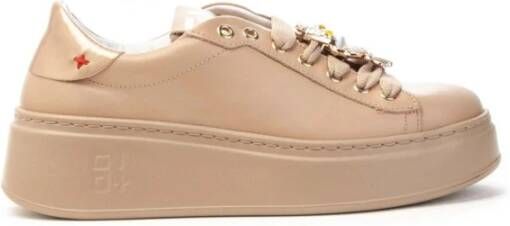 Gio+ Witte leren uil detail platform sneakers Beige Dames