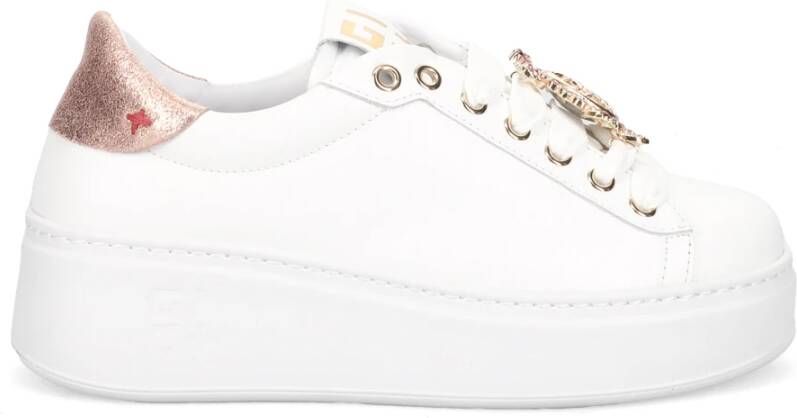 Gio+ Witte sneakers van kalfsleer met gelamineerde hak White Dames