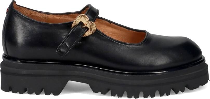 Gio+ Zwarte platte schoenen met hartgesp Black Dames