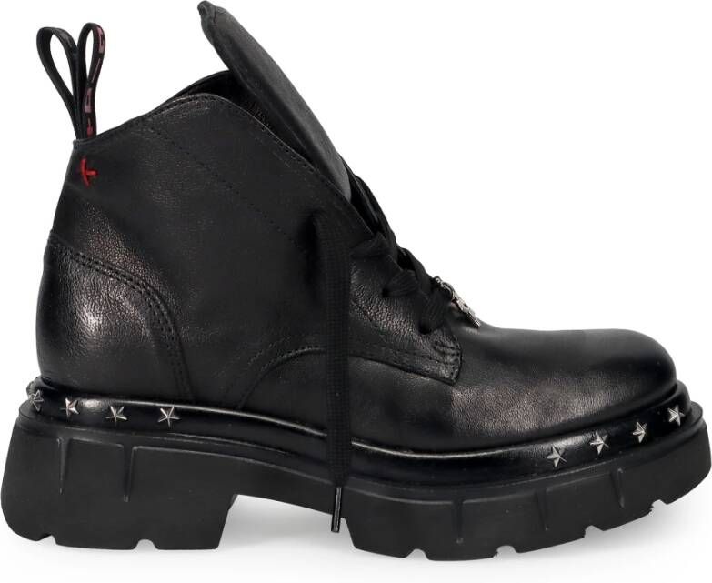 Gio+ Zwarte Veterschoenen met Ster Studs Black Dames