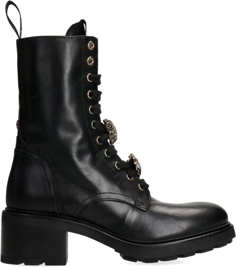 Gio+ Zwarte Veterschoenen met Studs Black Dames