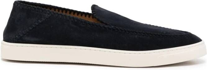 Giorgio Armani Blauwe Elegante Gesloten Platte Sneakers Blue Heren